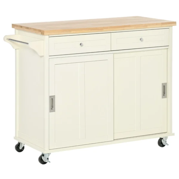 Kitchen Island for Utensils and Accessories with Drawers, Cabinet and Towel Holder, 110x49.5x89.5 cm, Cream White