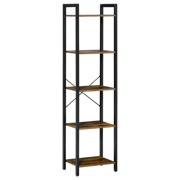 Industrial Style 5-Tier Bookcase in Wood and Steel, 40x30x154cm, Rustic Brown