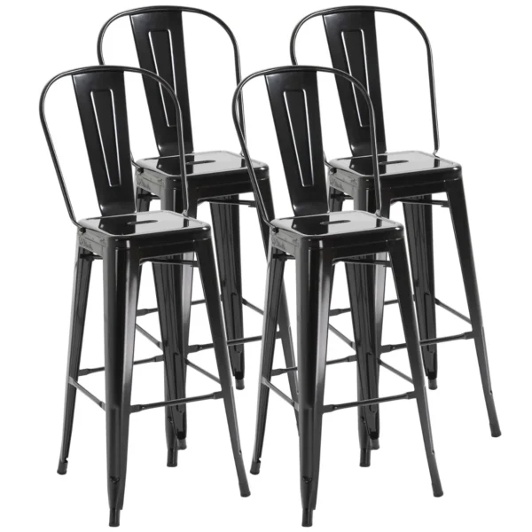 Set 4 Metal Stools in Black Industrial Design with stackable footrest 44 x 49 x 116 cm