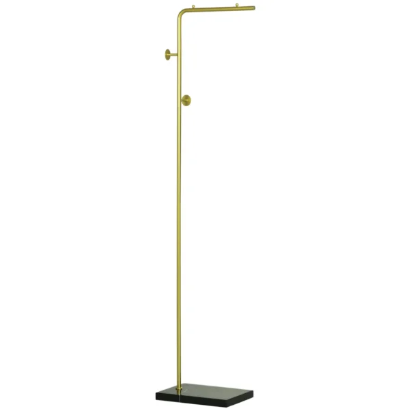 Coat Rack with 2 Hooks for Entryway, Bedroom and Living Room in Metal and Marble, 35x25x170 cm, Gold and Black