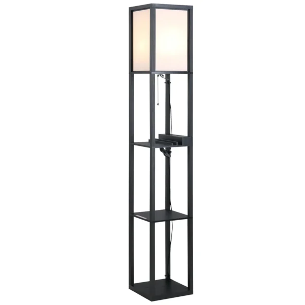 Modern Floor Lamp, Space-Saving Indoor Lighting Bulb with Living Room Shelves Cotton, MDF 26 x 26 x 160 cm Black and White