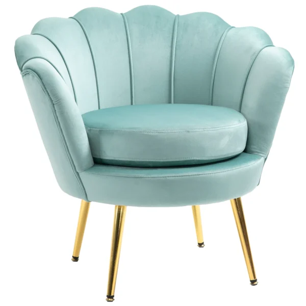 Vintage Design Blue Velvet Armchair, High Back Bedroom Chair 76x67x74cm, Green