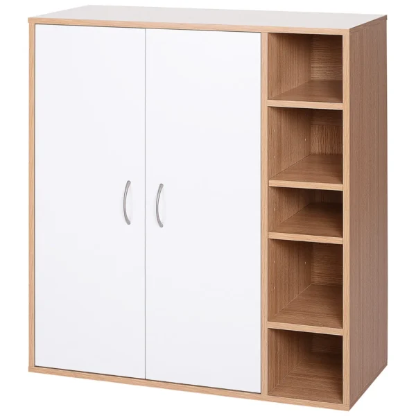 Multiuse cabinet with 2 adjustable shelves white and light wood adjustable shelves
