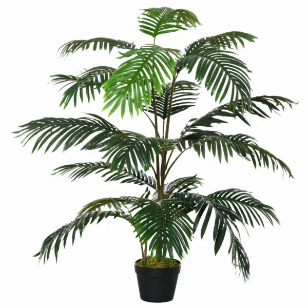 Decorative Plastic Palm Tree with 20 Leaves, Fake Plant with Pot for Indoor and Outdoor 140cm High
