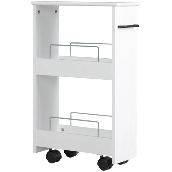Multipurpose Space Saving Cart in MDF Wood and Wheels, 42.5x20.3x66.7cm, White