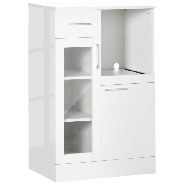Modern Sideboard with Cabinets and Drawer in Wood and Glass, 60x40x95cm, White
