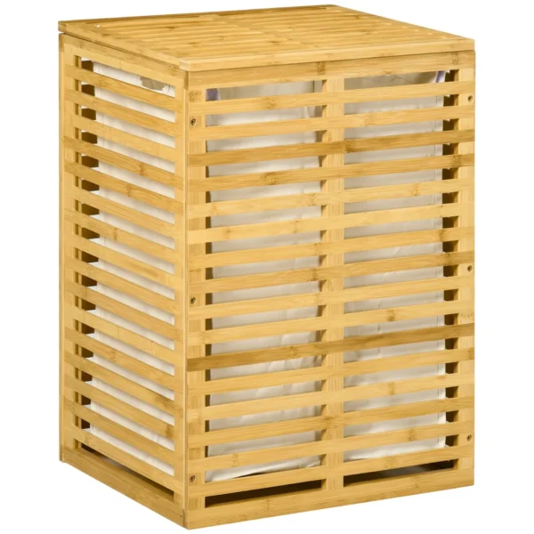 Bamboo Laundry Hamper with Lid and Removable and Washable Polyester Bag, 44x37x62.5 cm, Wood Color