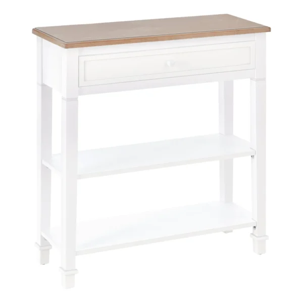 White and Wood Console Table with Drawer and 2 Shelves, Space-Saving MDF Coffee Table, 75.6 x 27.5 x 80.5cm