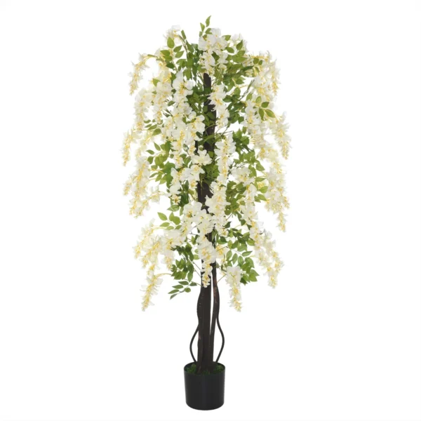 Artificial Plant White Wisteria Faux with Pot for Indoor and Outdoor, White and Green Ф24 x 165cm