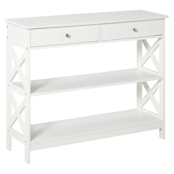 Console Table with 2 Drawers and 2 Shelves, Entrance and Living Room Furniture in MDF, 100x30.5x80cm, White