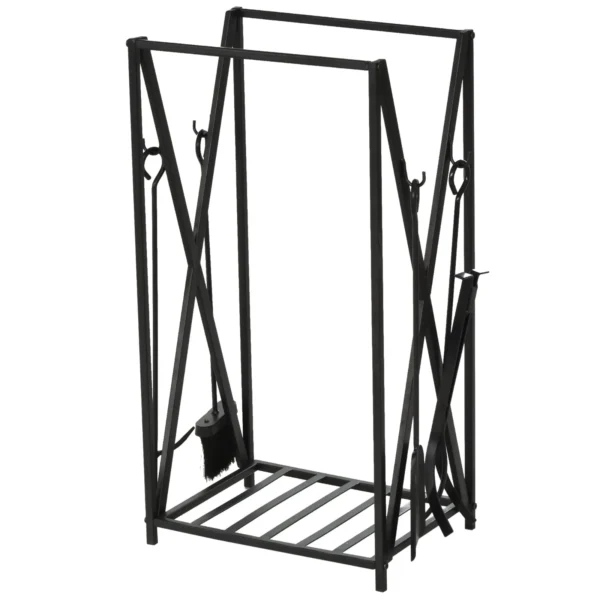 Interior and outdoor portal in steel, wood wood for fireplace 46x30x76cm - black