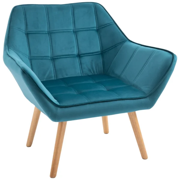 TROMSO | Scandinavian Design Bedroom Armchair, Velvet and Wood Armchair, Petrol Colour, for Living Room or Office, 67x61. 5x71cm