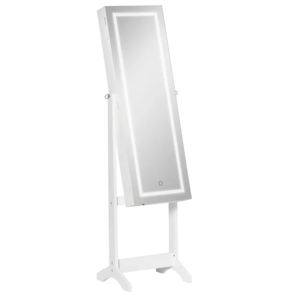 Freestanding Jewelry Mirror with LED Light, Adjustable Tilt and Lock, 46x36.5x151.5cm