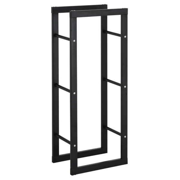 Black Metal Vertical Log Rack for Indoor and Outdoor Use with 100 kg Max Load Capacity, 40x25x100 cm