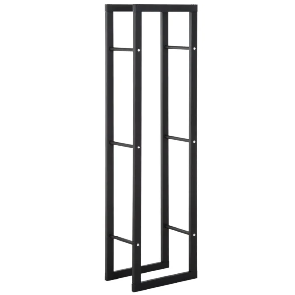 Black Metal Vertical Log Holder for Indoor and Outdoor Use with 100 kg Max Load Capacity, 40x25x150 cm