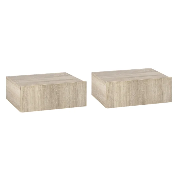 Set 2 suspended wooden bedside tables, modern design, 40x30x15cm - wood color