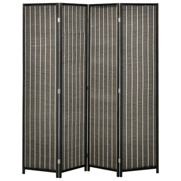 Indoor Room Divider, 4-Panel Folding Screen, Wooden and Bamboo Room Divider, 180x180x1.9cm, Black and Brown