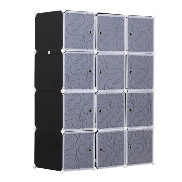 Modular Wardrobe Wardrobe 12 DIY cubes in PP black and white 111x47x145cm