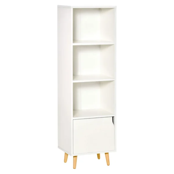 Bookcase with 3 Shelves and 1 Wooden Cabinet, 40x30x129.5cm - White