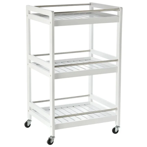 SPOON | Wooden Kitchen Trolley with 3 Shelves and Wheels, 45x38x78cm, White