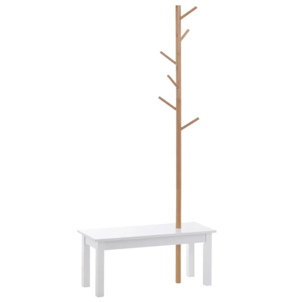 Bench with bamboo hangers, white and wood color, 80x30x180cm