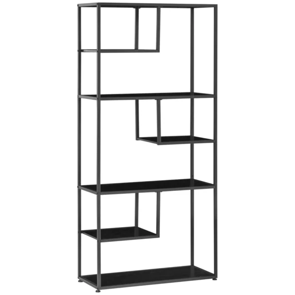 7-Tier Chipboard and Steel Bookcase for Living Room, Bedroom and Office, 83x34x180 cm, Black