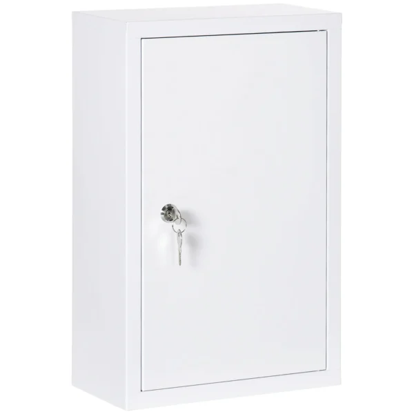 3-Tier Stainless Steel Medicine Cabinet with 2 Keys and Wall Mount, 30x14x46 cm, White