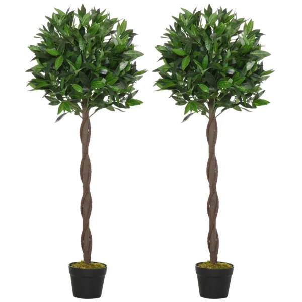 Set of 2 Potted Laurel Trees, 120cm Height Plastic Fake Plants for Indoor and Outdoor Use