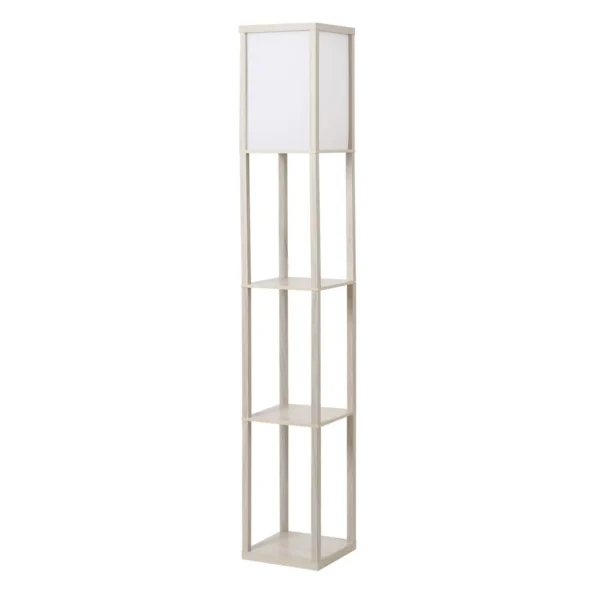 Floor Lamp with 3 Integrated Shelves, E27 Socket, 40W Power, Modern MDF Furniture, 26x26x160cm, Oak