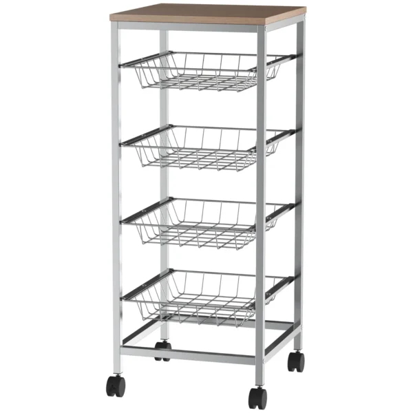 Kitchen Cart with removable steel and wheels, 36.5x36.5x89cm