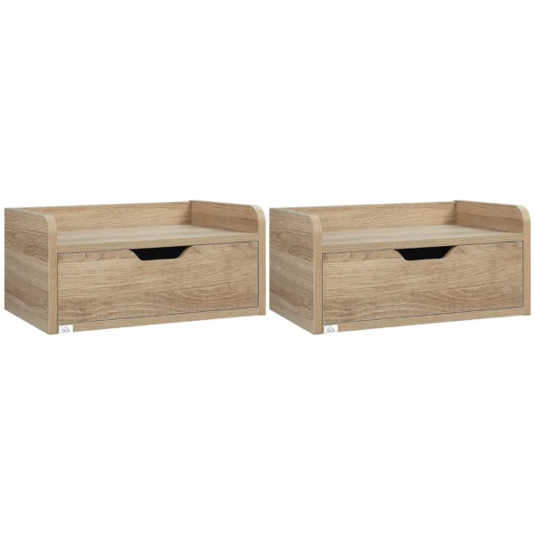 Set of 2 Floating Bedside Tables in Chipboard for Bedroom and Living Room, 40x30x19.5 cm