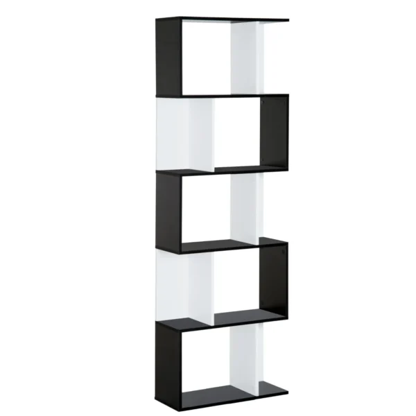 Wooden Bookcase with Divider, 60x24x184.5 cm, Black and White