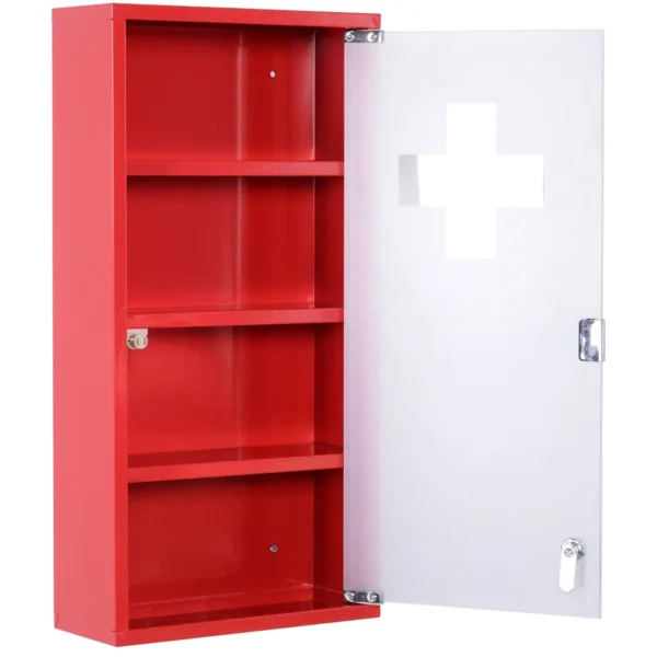 Medicine Cabinet 4 Tier Glass Door Medicine Box 60×30×12cm Red