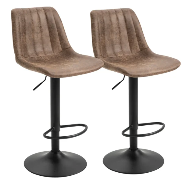 Set of 2 Bar Stools with Backrest, Footrest and Adjustable Height Industrial Style, Brown