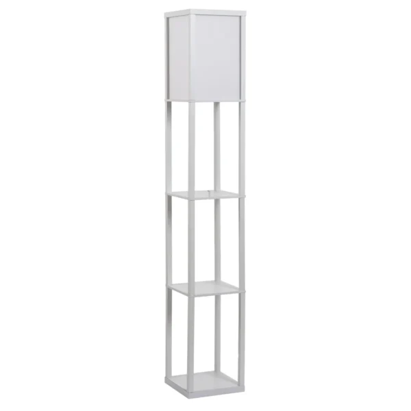 Floor Lamp with 3 Integrated Shelves, E27 Socket, 40W Power, Modern MDF Furniture, 26x26x160cm, White