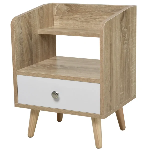 Bedside table saving cabinet with drawer and wooden shelf 37x30x48cm - oak/white