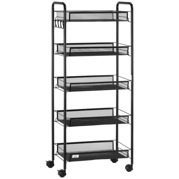Black 5 level Kitchen Trolley with mesh baskets | 45x26.5x106cm