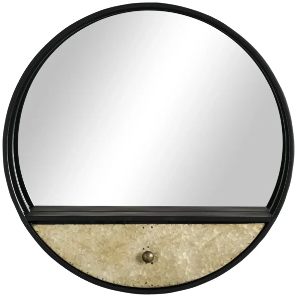 Round Wall Mirror Ø61cm with Drawer and Black Metal Frame