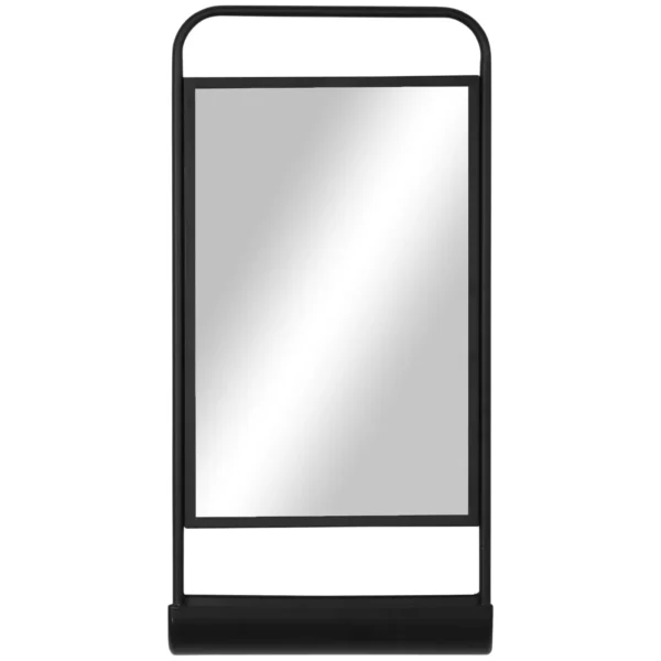 Wall mirror with lower shelf and metal structure, 36.2x12x71.7cm, black
