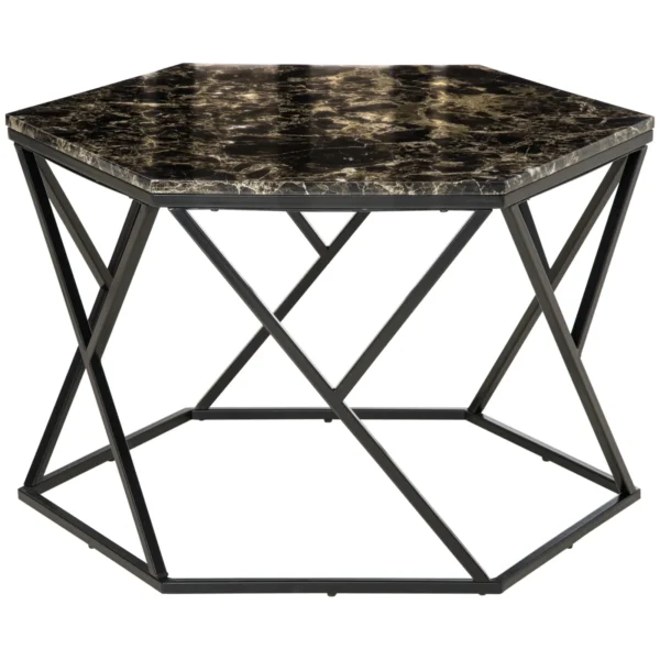 Modern Living Room Table with Marble Effect and MDF and steel structure, 81x70x51.2 cm, Black