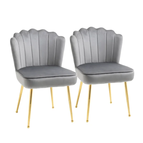 Set 2 modern and padded chairs for living room or living room with velvet effect coating, 57x58x88cm - Grey