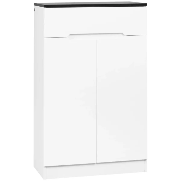 Slim Shoe Rack for 12 Pairs Max for Entrances with 3 Adjustable Shelves and Drawer, in White Chipboard, 60x32x100 cm