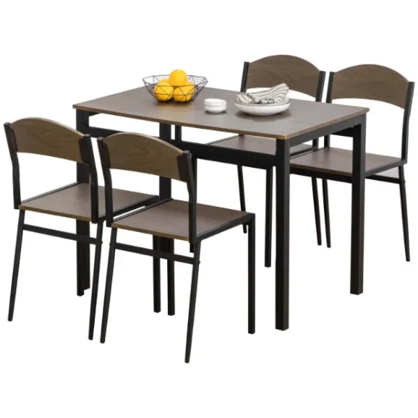 Dining Set: 5 Piece Dining Set with 1 Rectangular Table 100x63x76. 5 cm and 4 Chairs 45x40x82 cm, in Steel and MDF
