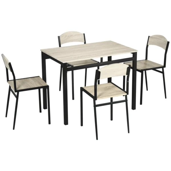 Dining Set with Rectangular Table and 4 Chairs in Steel and MDF, Black and Oak