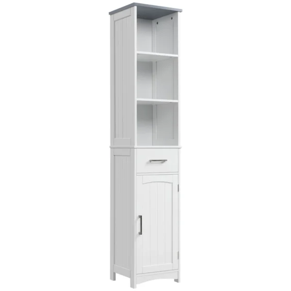 Kleankin bathroom cabinet with 3 -level shelf, 1 drawer and 1 cabinet, 34x30x163cm