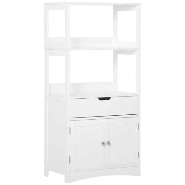 Kleankin Bathroom cabinet with shelves, locker and drawer in wood, white, 60x33x122.5cm