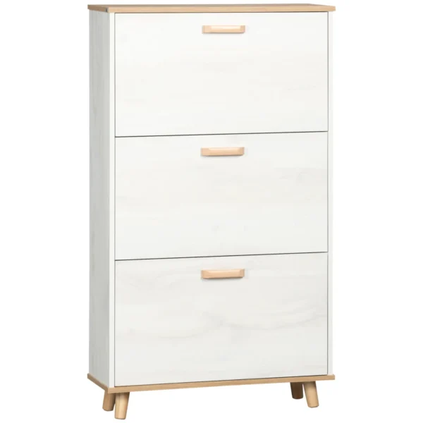 Space-Saving Chipboard Shoe Cabinet with 3 Drawers and 2 Adjustable Internal Shelves, 70x23.5x122 cm, White