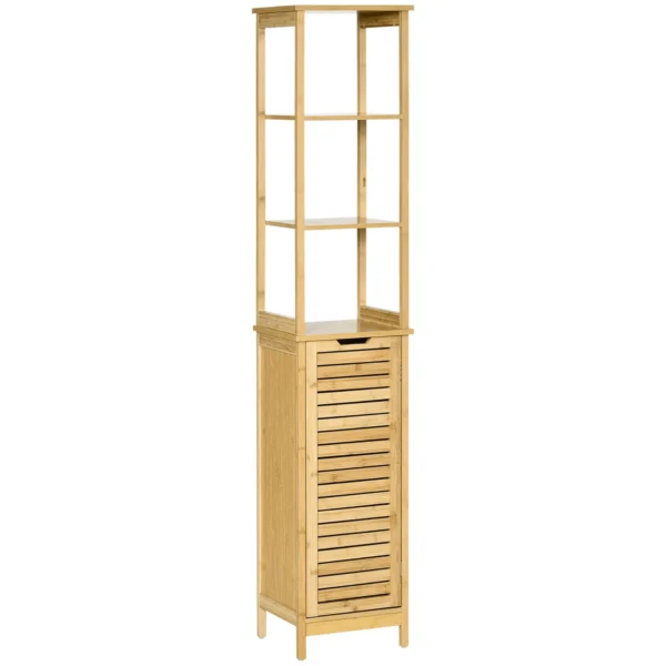 Kleankin Bathroom Cabinet with 3 shelves and 1 sideboard, slatted design, mdf and bamboo, 34x30x173cm
