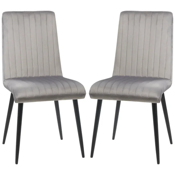 Set of 2 Padded and Space-Saving Kitchen Chairs with Steel Legs, 43x58x90 cm, Grey and Black