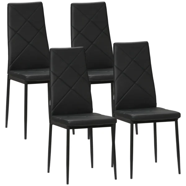 Dining Chairs Set of 4, Modern Accent Chair with High Back, Upholstery Faux Leather and Steel Legs for Living Room, Kitchen, Black